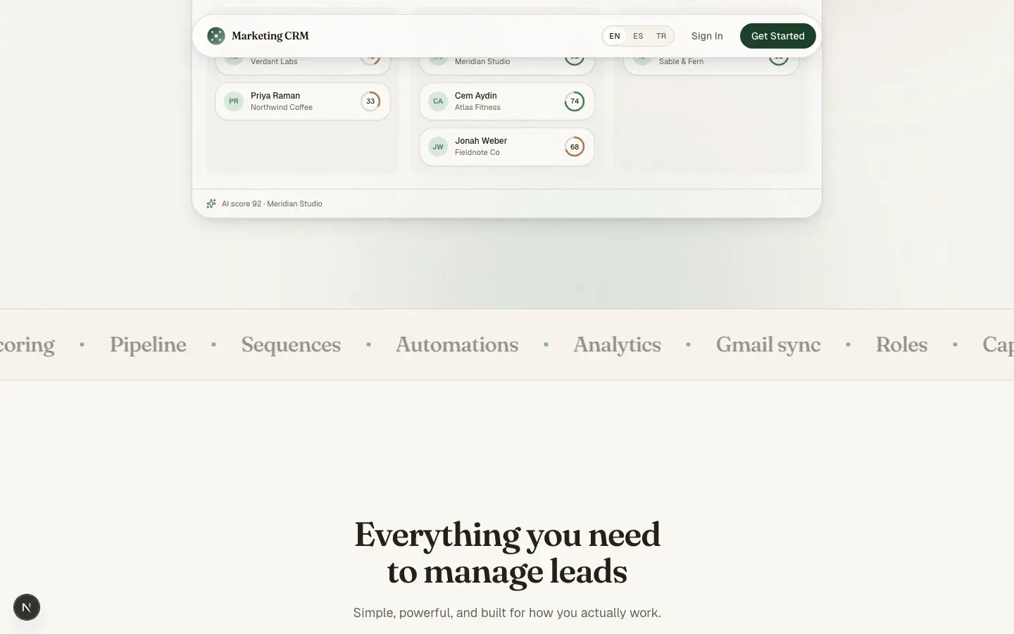 Marketing CRM feature section