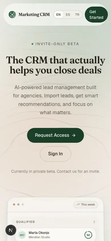 Marketing CRM mobile interface